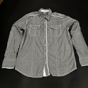 BKE Slim Fit 2XL Striped Button Down Shirt Black Western Vintage